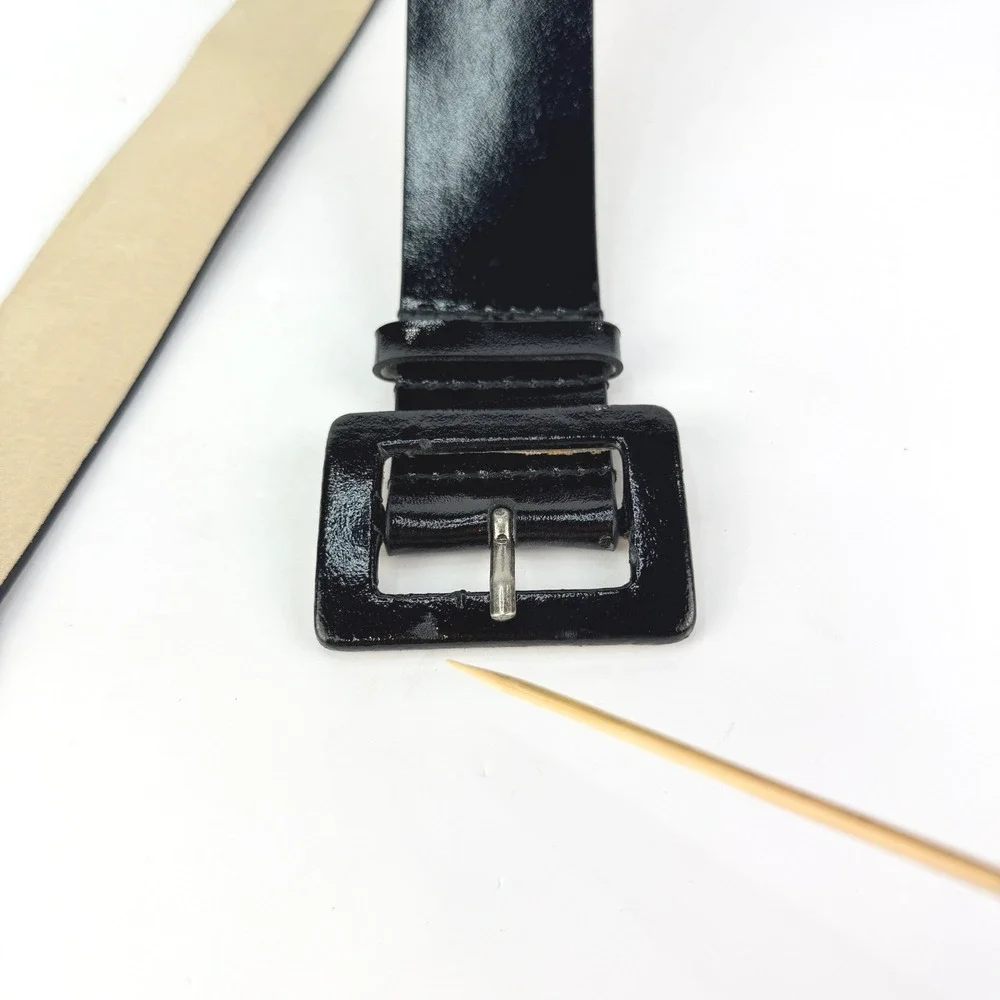 VTG RETRO Wide Nine West M Black Patent Leather Square Buckle Women Belt